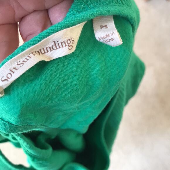 Soft Surroundings Cold Shoulder Tie Sleeve Green Rayon Dress Women’s Size PS - Picture 7 of 8